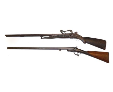 Two percussion 14 bore side by side double barrel shotguns  (2)Shipping Disclaimer  Buyers must be aware of their country’s s