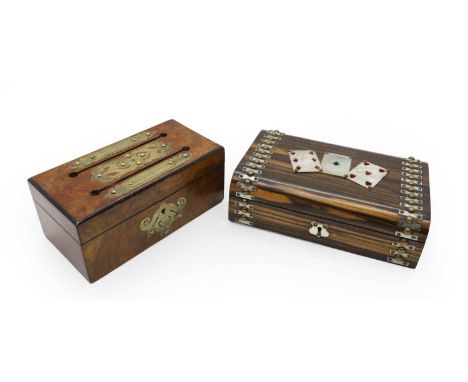 A Victorian walnut correspondence box, with applied brass plaques inscribed 'Answered' and 'Unanswered',23cm wide12cm deep10.