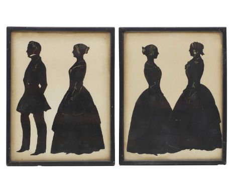 A pair of double silhouette portraits,  19th century, of the Westgarth Family, inscribed verso,  30 x 23.5cm, framed (2)From 