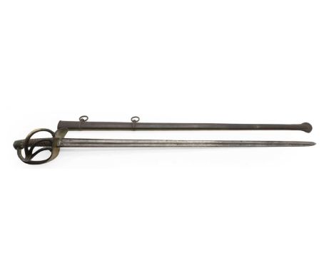 A French cuirassier officers calvary sword, early 19th century, (1850) straight bi-fullered spear-point blade, fitted brass t