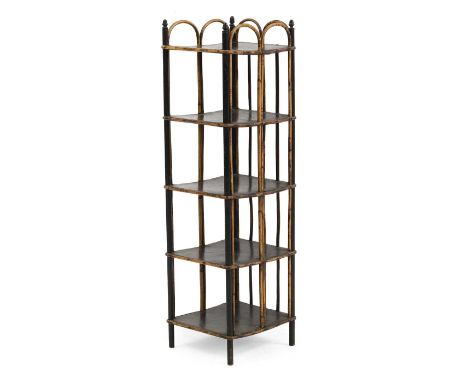 A bamboo and ebonised five tier stand, late 19th/early 20th century, 25cm wide  27cm deep 91.5cmFrom the contents of Brook Ho