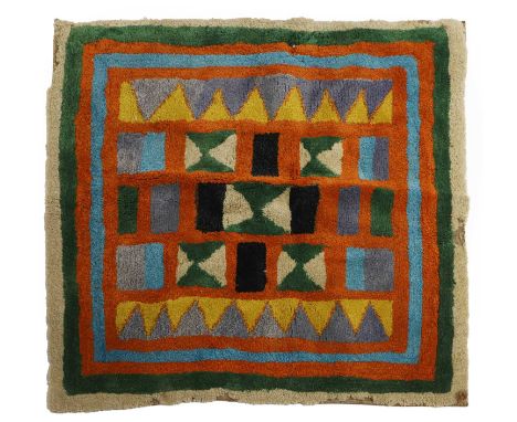 A polychrome wool rug,  20th century, of square form with geometric decoration,  125 x 125cmFrom the contents of Brook House,