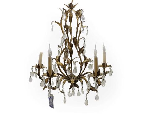 A gilt metal and glass chandelier, late 19th/early 20th century, the central structure issuing five branches, electrified,52c