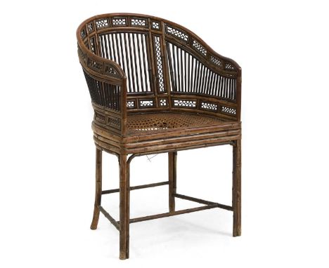 A Regency bamboo and cane ‘Brighton Pavilion’ armchair,  early 19th century, with a shaped spindle back over caned seat, the 