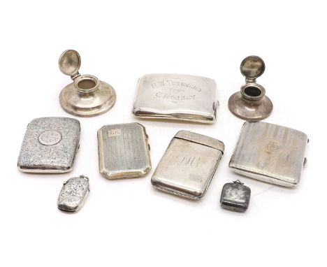 A collection of silver items, including an Edwardian sovereign case, by Edwin Joseph Edwin Joseph Houlston; five cigarette ca