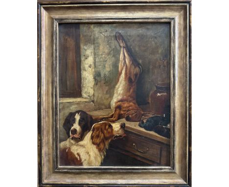 Wright Barker (1864-1941). Oil on canvas. “Hunting Dos With Game”. Signed.Measures cm 49 x 58.5cm.Condition report – Original