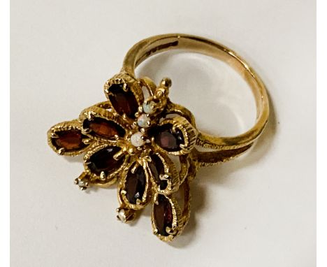 9CT GOLD GARNET &amp; OPAL BUTTERFLY RING - SIZE N