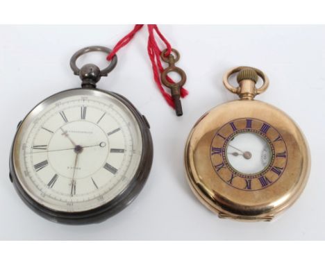 Victorian gentlemen's silver Chronograph pocket watch, by M. Abrahams, Manchester, numbered 39309, key-wind movement with ena