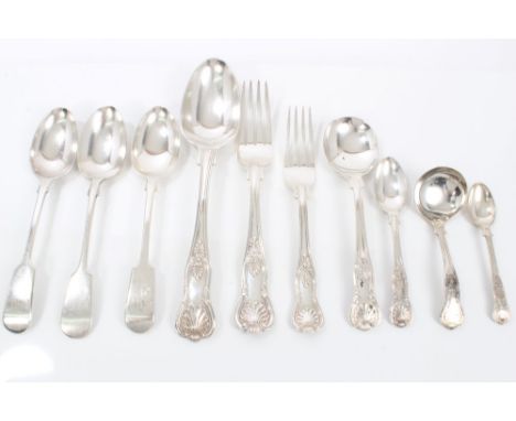 Fine quality set of Collis & Co. silver plated Kings pattern with anthemion heel flatware for twelve place settings - compris