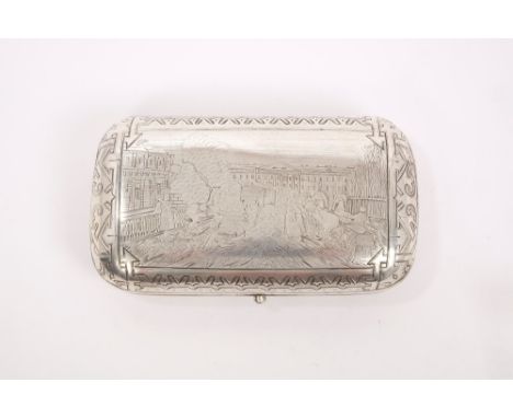 Unusual Imperial Russian silver cigar case of rounded rectangular form, engraved with the scene of the assassination of Czar 