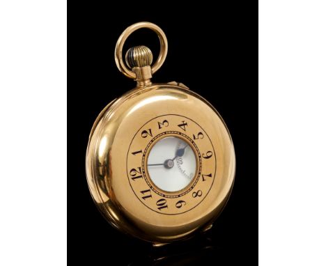 Gentlemen's gold (9ct) half hunter pocket watch, by J. W. Benson, the three-quarter plate button-wind movement - 'The Field',