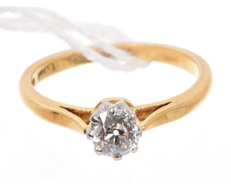 Diamond single stone ring, the old cut diamond estimated to weigh approximately 0.50 carats, in platinum claw setting, on pla