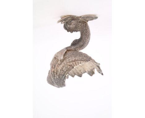 Contemporary silver salt in the form of a shell, mounted on a dolphin (London 1964), maker - R. C.  All at approximately 13oz