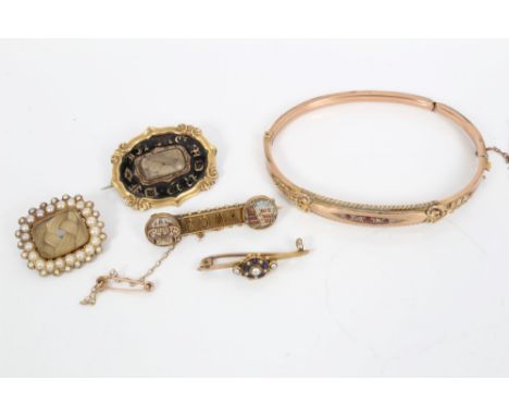 George IV mourning brooch with seed pearl border, dated 1824, one other mourning brooch, 19th century Italian micromosaic bro