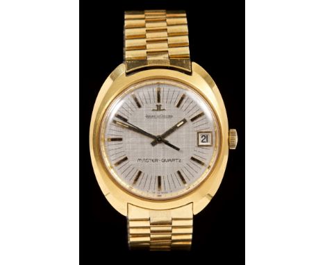 1970s gentlemen's Jaeger-LeCoultre Master-Quartz wristwatch with circular brushed satin finish dial, baton hour markers and d