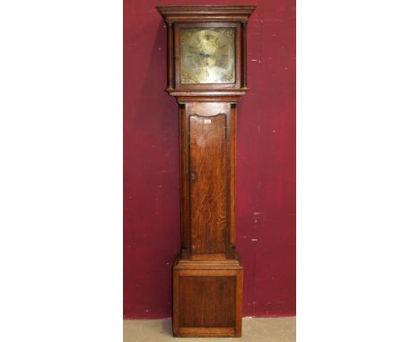 18th century thirty hour longcase clock with brass square dial, signed - Thompson, Wigton, date aperture, rococo floral scrol