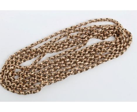Victorian yellow metal guard chain, marked - '9C', 160cm long   CONDITION REPORT  Total gross weight approx 34.7g