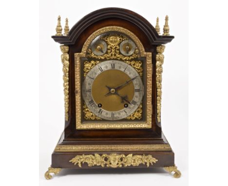 Impressive late Victorian bracket clock with gilt and silvered arched dial, with chime / silent and slow / fast subsidiary di