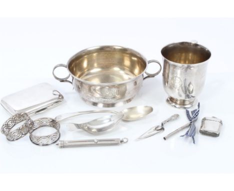Georgian silver caddy spoon (London 1804), together with a selection of early 20th century silver - including a retractable p