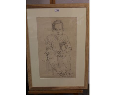 *Glyn Morgan (1926 - 2015), pencil - Schoolboy, signed and dated '56, 55cm x 32cm, framed, together with six further early pe