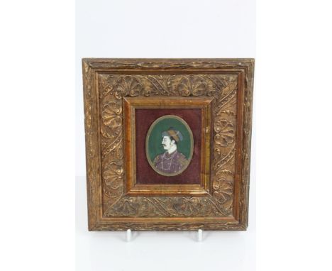 19th century Indian miniature gouache on ivory portrait of a nobleman, in profile, oval, 7cm x 5cm, in glazed gilt frame