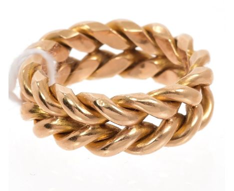 Late Victorian yellow metal ring in the form of a ropetwist chain, stamped - 18ct.  Ring size L½   CONDITION REPORT  Total gr