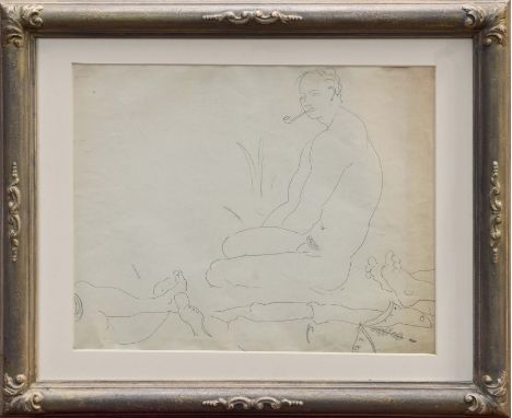 Arthur Lett-Haines (1894 - 1978), double-sided pencil sketch - study of Cedric Morris smoking a pipe and other figures, in gl