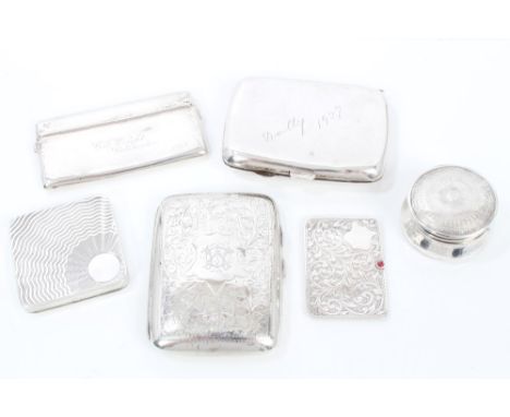 Collection of early 20th century miscellaneous silver - including two cigarette cases, card case, stamp case, small pot and a