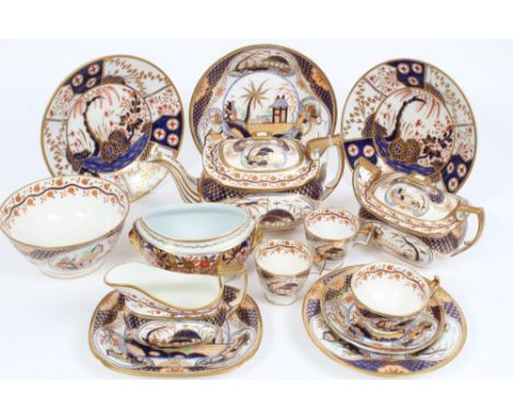 Collection of early 19th century English Imari teawares - predominately no. 488 including London shape teapot and cover, sucr