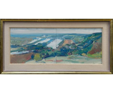 *Peter Godfrey Coker R.A. (1926 - 2004), oil on panel - La Roche Guyou, initialled, signed verso, titled and dated 1989, in g