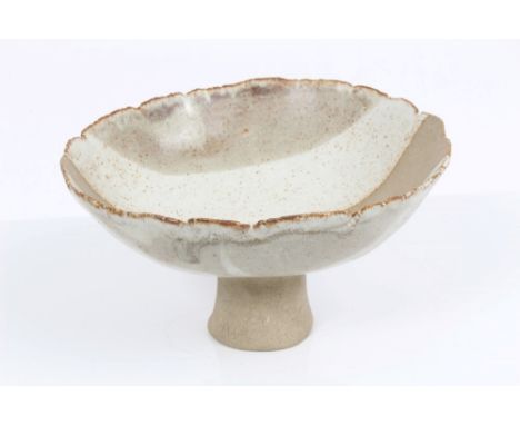 Theodora Winsten (1910 - 1997), art pottery stem bowl with striped glaze, initialled, 8cm high