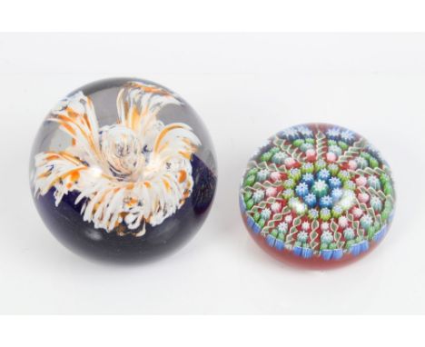 1960s Perthshire millefiori glass paperweight, 7.5cm and another glass paperweight (2)