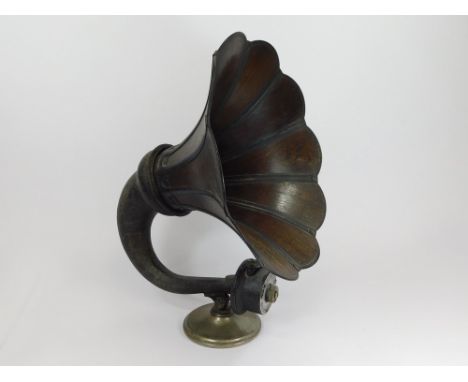 AMPLION DRAGON. An Amplion Dragon horn radio speaker with oak bell, Type AR, Serial No.C99672. Diameter of bell 38cm.  Please