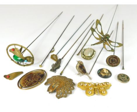 HAT PINS FOR REPAIR. A variety of hat pin finials & various pins for repair.  All hatpins are in clean or reasonably clean co