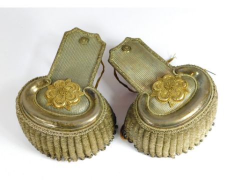 OFFICER'S DRESS EPAULETTES. A pair of officer's dress uniform epaulettes, silver & gilt, mounted with a rose insignia & crown