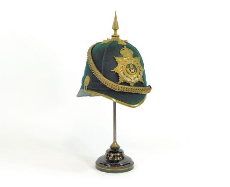 CORNWALL LIGHT INFANTRY HELMET. An officer's green cloth home service helmet of the Duke of Cornwall's Light Infantry; by San