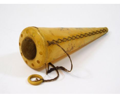 HAT PIN CONTAINER. An early 20th century celluloid & velvet, hanging hat pin container. Length 21cm.  Please note that all it
