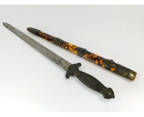 CHINESE COURT SWORD. A mid-19th century Chinese court sword with metal mounted wooden handle & faux tortoiseshell covered sca