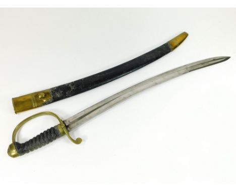 VICTORIAN POLICE SWORD. A Victorian county constabulary short sword & scabbard. Unmarked. Length 60cm. Condition: Blade clean