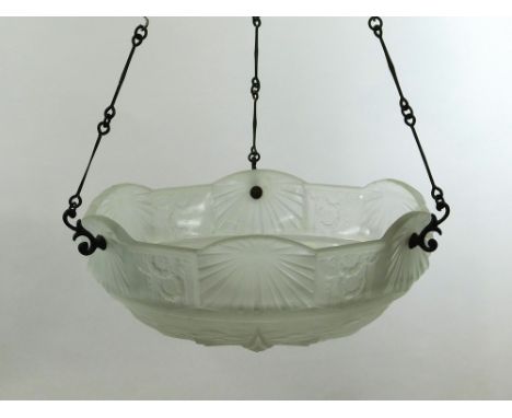 MULLER FRERES. An Art Deco ceiling light by Muller Freres. The clear & frosted moulded bowl impressed Muller Freres Luneville