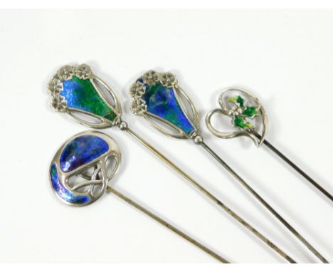 CHARLES HORNER. A Charles Horner Arts & Crafts enamelled silver hat pin (possibly originally a button). Also, a pair of Charl