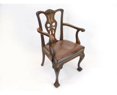 CHIPPENDALE STYLE CHAIR. A 19th century Chippendale style, mahogany, open elbow chair.  Please note that all items in this au