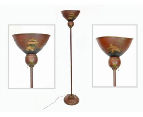 STANDARD LAMP. A chinoiserie painted metal standard lamp, the shade with paper label, 'Monolamp'. Height 170cm.  Please note 
