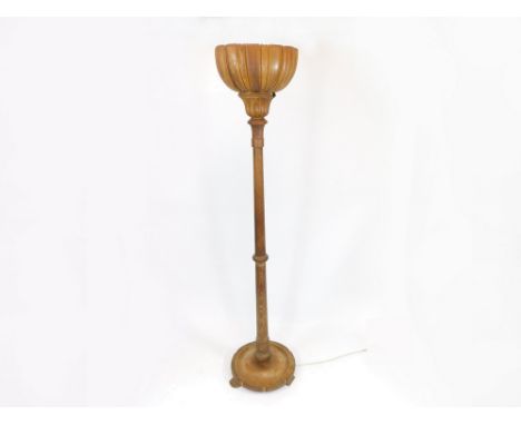 STANDARD LAMP. An Art Deco, standard lamp with fluted oak shade. Full height 167cm.  Please note that all items in this aucti