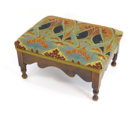 FOOT STOOL. A small Victorian foot stool upholstered in Liberty 'Ianthe' fabric.  Please note that all items in this auction 