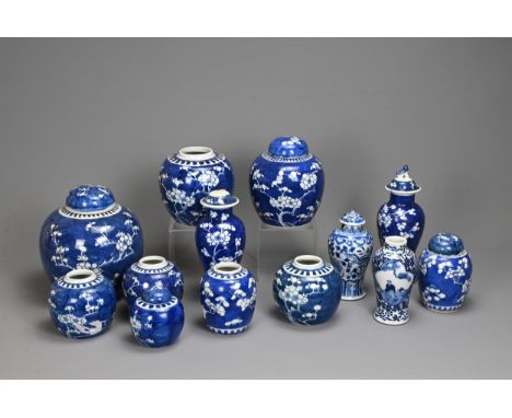 A GROUP OF CHINESE PORCELAIN ITEMS, 19/20TH CENTURY. To include nine prunus decorated ginger jars of varying sizes, four with