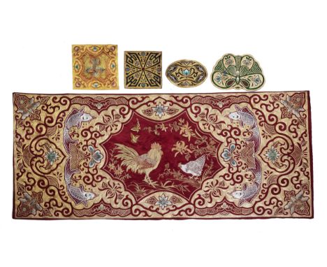 A COLLECTION OF CHINESE EMBROIDERED SILK AND GOLD THREAD PANELS AND FRAGMENTS, 20TH CENTURY. Including: butterfly shaped, ova