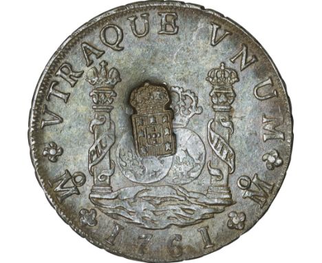 ﾎﾟﾙﾄｶﾞﾙ (Portugal) / ﾋﾟﾗｰﾀﾞﾗｰ 870ﾚｲｽ加刻銀貨 年号なし(1834年) KM440.10 / 普 / Pillar dollar Countermark on Mexico 8 Reales Silver / F /