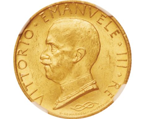 ｲﾀﾘｱ (Italy) / ｴﾏﾇｴｰﾚ3世像 100ﾘﾚ金貨 1931年(R IX) KM72 / 極美～未 / Emanuele III 100 Lire Gold / AU / NGC MS62 / 8.80g / 25.00mm / .90