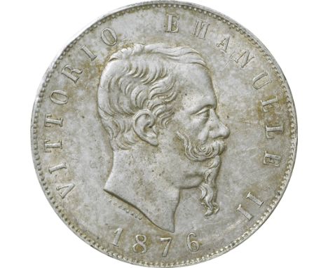 ｲﾀﾘｱ (Italy) / ｴﾏﾇｴｰﾚ2世像 5ﾘﾚ銀貨 1876年(R) KM8.4 / 美 / Vittorio Emanuele II 5 Lire Silver / VF / 25.00g / 37.00mm / .900